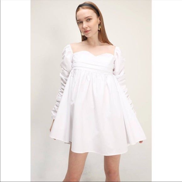 Storets Jane Shirred Puff Sleeve White Dress